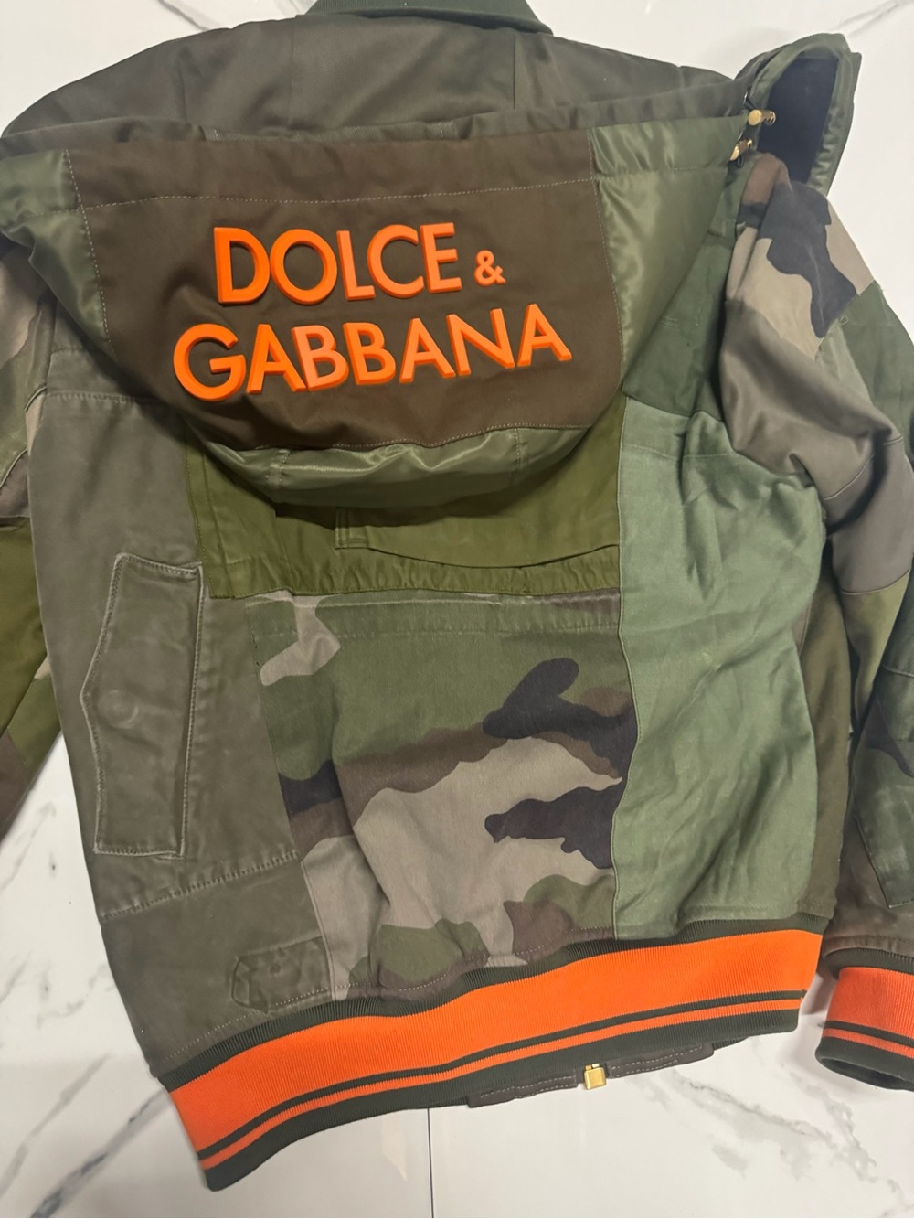 Rare Dolce & Gabbana Olive Camo Bomber with Orange Jacket Coat